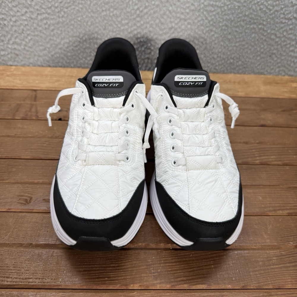 Skechers Shoes Womens 10 White Black Slip Ins Contour Foam Cozy Fit Sneakers - Picture 4 of 9